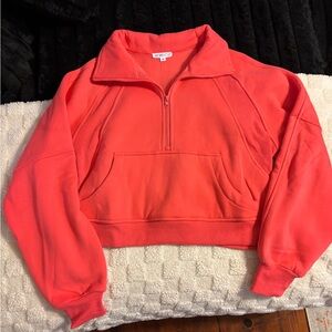 Vibrant Coral Half-Zip Sweatshirt